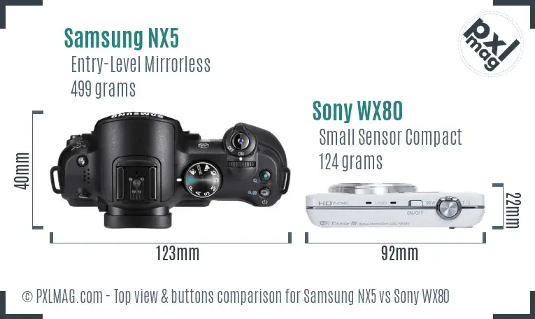 Samsung NX5 vs Sony WX80 top view buttons comparison
