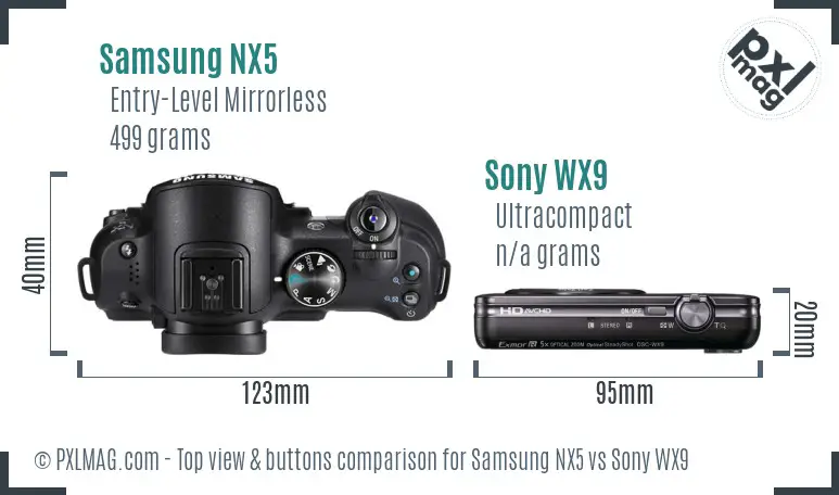 Samsung NX5 vs Sony WX9 top view buttons comparison