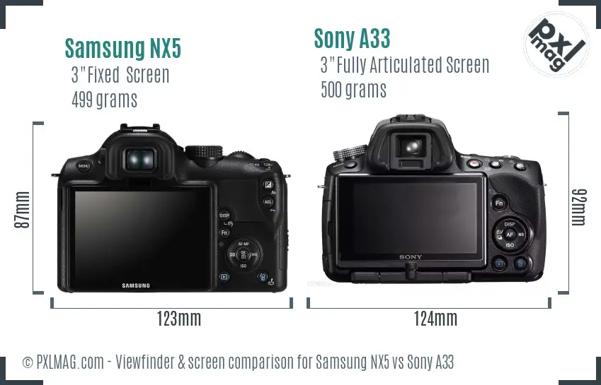 Samsung NX5 vs Sony A33 Screen and Viewfinder comparison