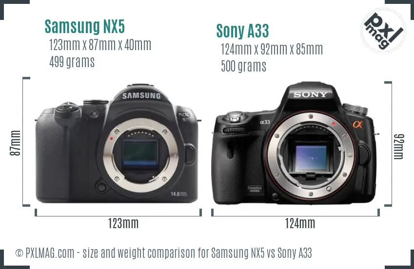 Samsung NX5 vs Sony A33 size comparison