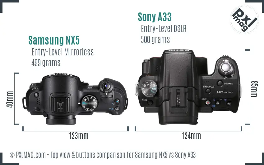 Samsung NX5 vs Sony A33 top view buttons comparison