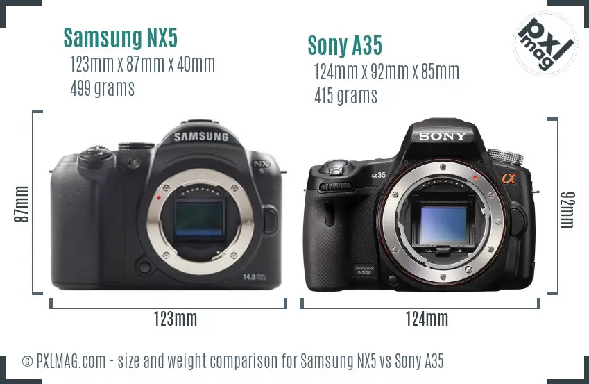 Samsung NX5 vs Sony A35 size comparison
