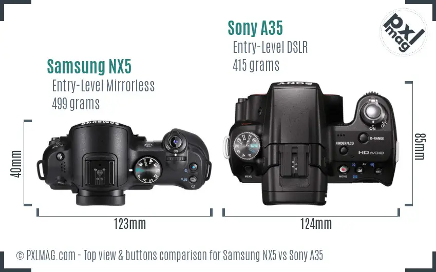 Samsung NX5 vs Sony A35 top view buttons comparison