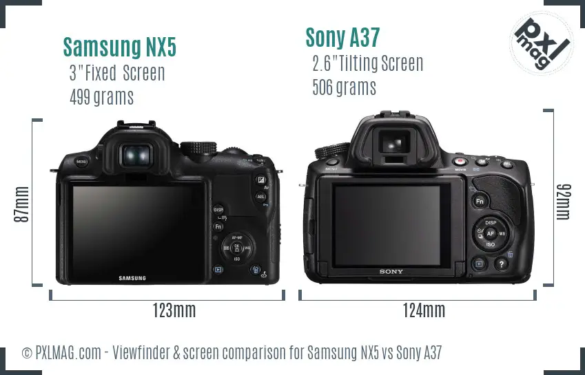 Samsung NX5 vs Sony A37 Screen and Viewfinder comparison