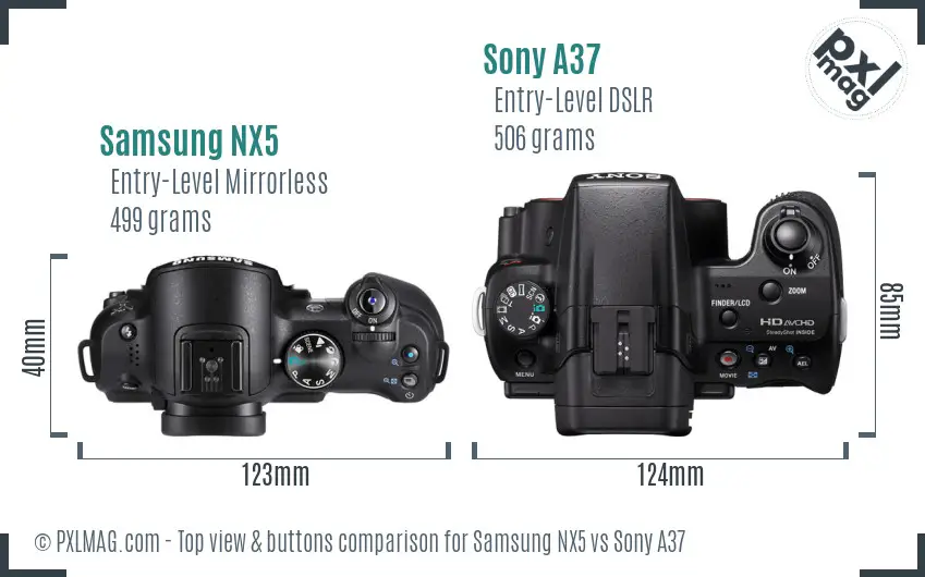 Samsung NX5 vs Sony A37 top view buttons comparison
