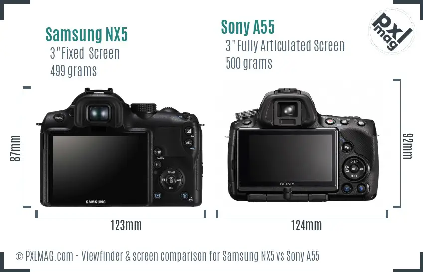 Samsung NX5 vs Sony A55 Screen and Viewfinder comparison