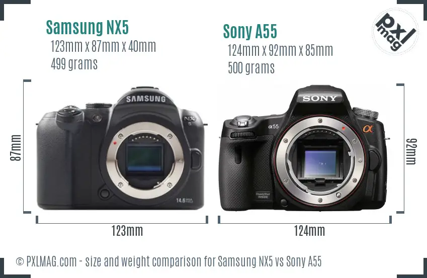 Samsung NX5 vs Sony A55 size comparison