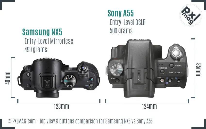 Samsung NX5 vs Sony A55 top view buttons comparison