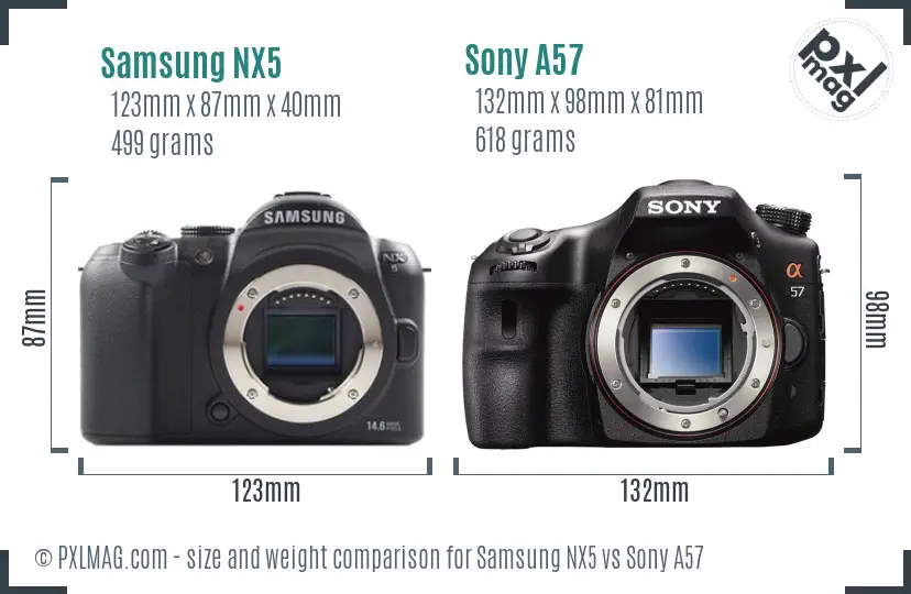 Samsung NX5 vs Sony A57 size comparison