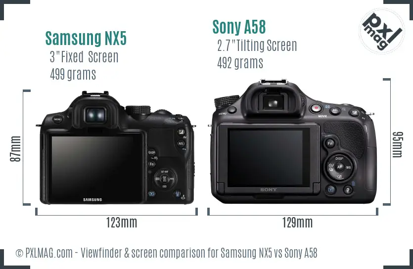 Samsung NX5 vs Sony A58 Screen and Viewfinder comparison