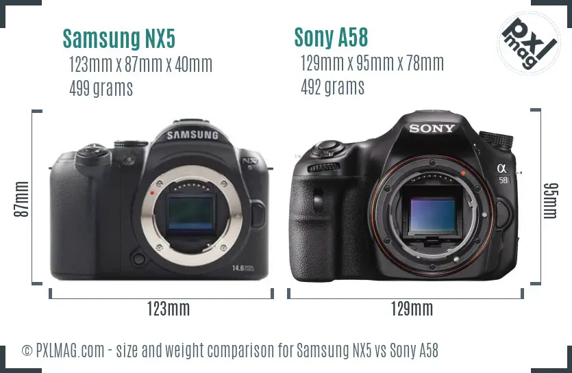 Samsung NX5 vs Sony A58 size comparison