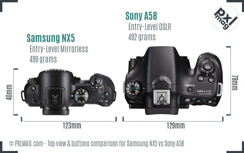 Samsung NX5 vs Sony A58 top view buttons comparison