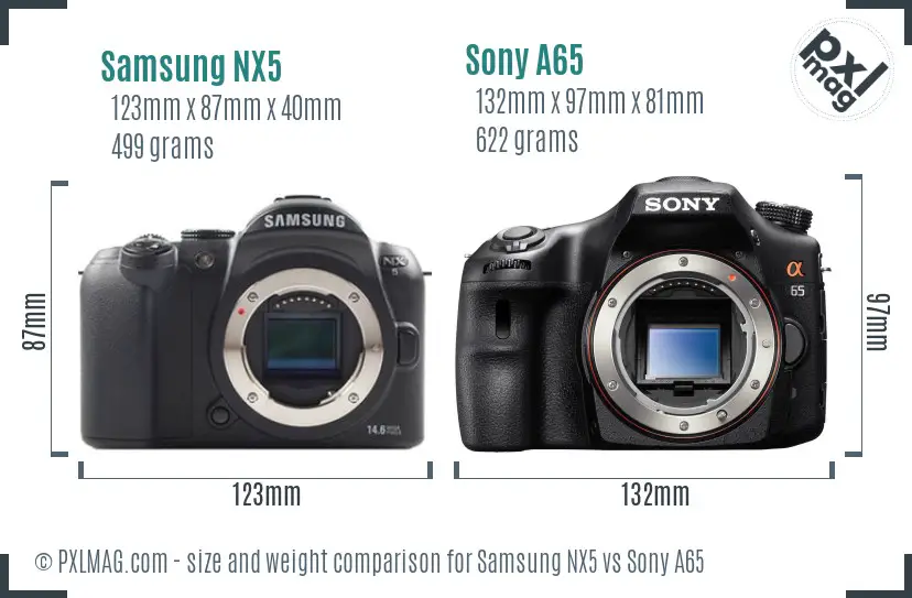 Samsung NX5 vs Sony A65 size comparison