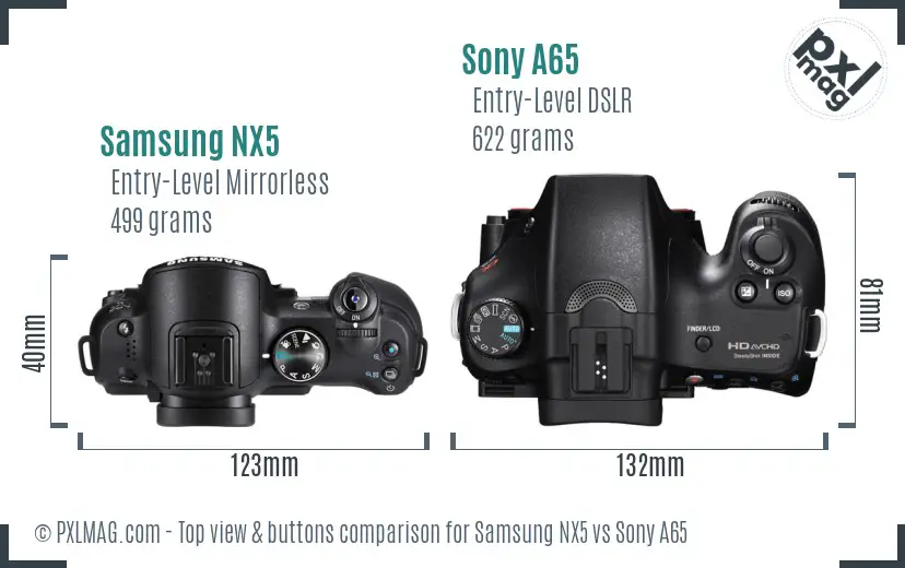 Samsung NX5 vs Sony A65 top view buttons comparison