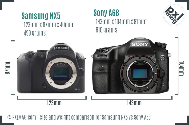 Samsung NX5 vs Sony A68 size comparison