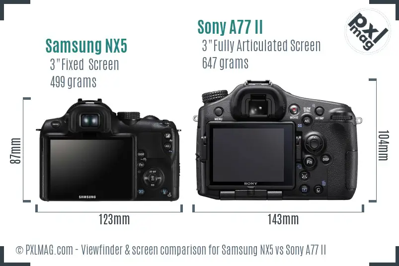 Samsung NX5 vs Sony A77 II Screen and Viewfinder comparison