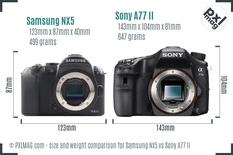 Samsung NX5 vs Sony A77 II size comparison