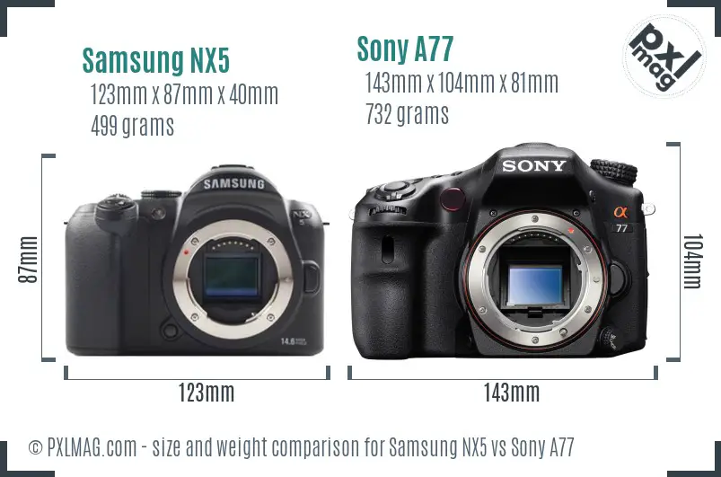 Samsung NX5 vs Sony A77 size comparison