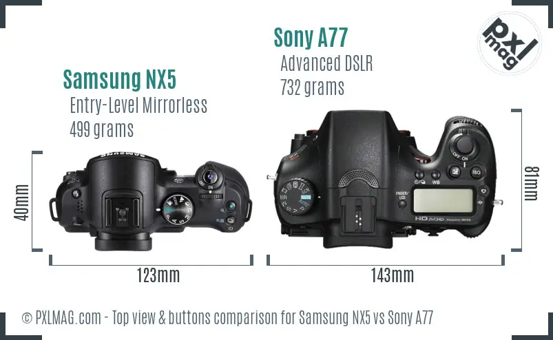 Samsung NX5 vs Sony A77 top view buttons comparison