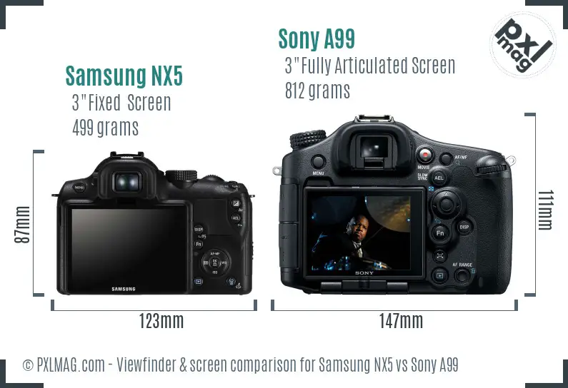 Samsung NX5 vs Sony A99 Screen and Viewfinder comparison