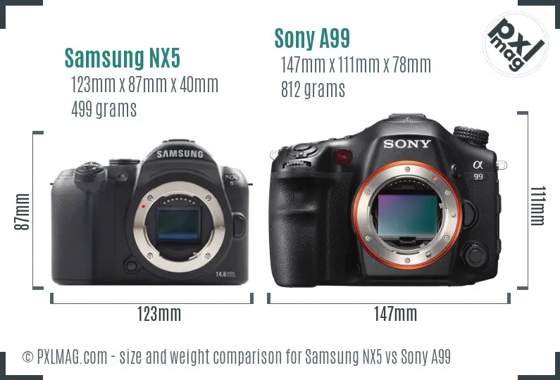 Samsung NX5 vs Sony A99 size comparison