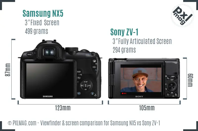 Samsung NX5 vs Sony ZV-1 Screen and Viewfinder comparison