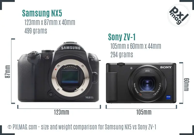Samsung NX5 vs Sony ZV-1 size comparison