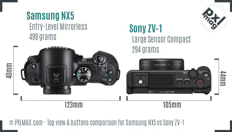 Samsung NX5 vs Sony ZV-1 top view buttons comparison