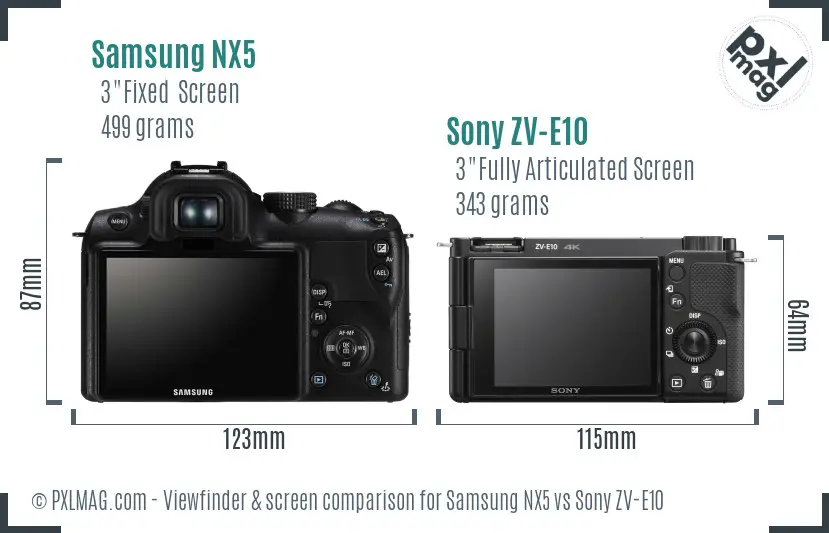Samsung NX5 vs Sony ZV-E10 Screen and Viewfinder comparison