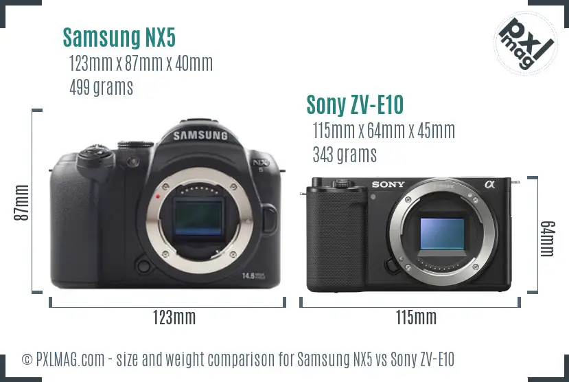 Samsung NX5 vs Sony ZV-E10 size comparison