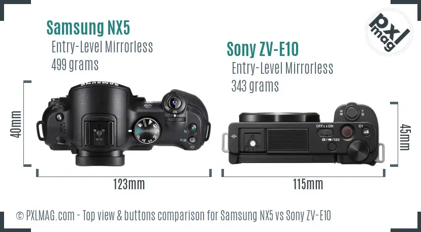 Samsung NX5 vs Sony ZV-E10 top view buttons comparison