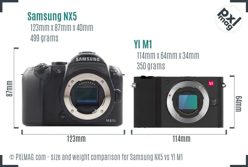 Samsung NX5 vs YI M1 size comparison