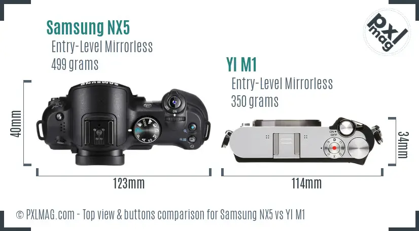 Samsung NX5 vs YI M1 top view buttons comparison