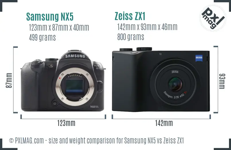 Samsung NX5 vs Zeiss ZX1 size comparison