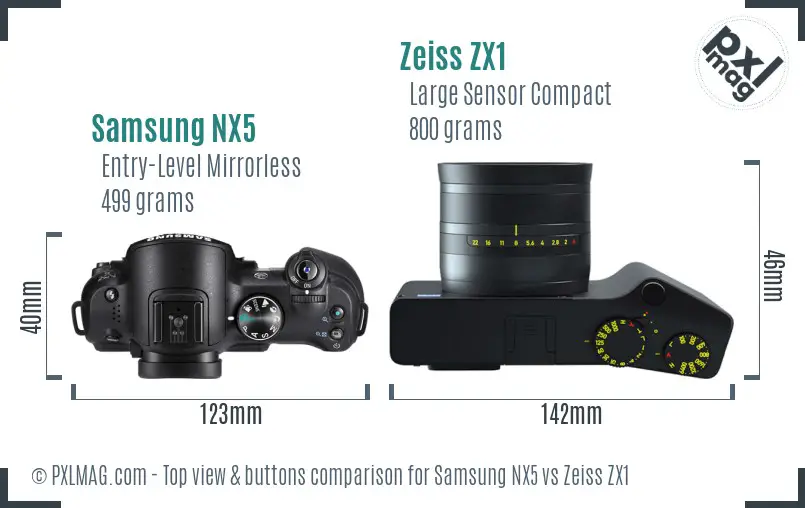 Samsung NX5 vs Zeiss ZX1 top view buttons comparison