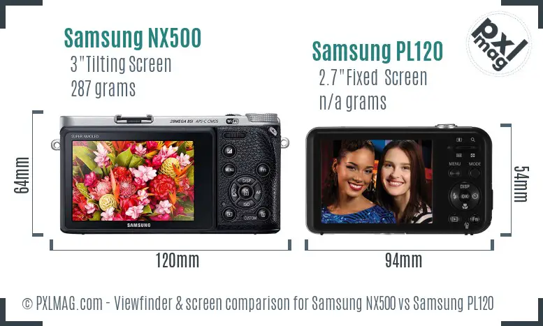 Samsung NX500 vs Samsung PL120 Screen and Viewfinder comparison