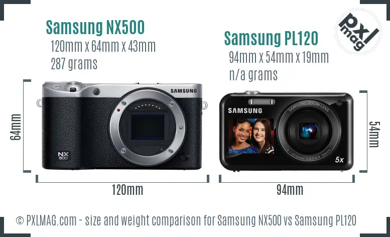 Samsung NX500 vs Samsung PL120 size comparison