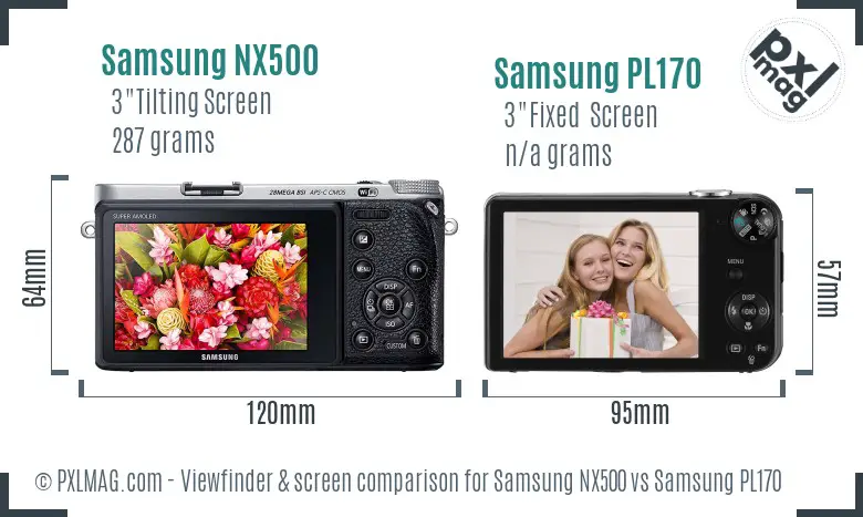 Samsung NX500 vs Samsung PL170 Screen and Viewfinder comparison