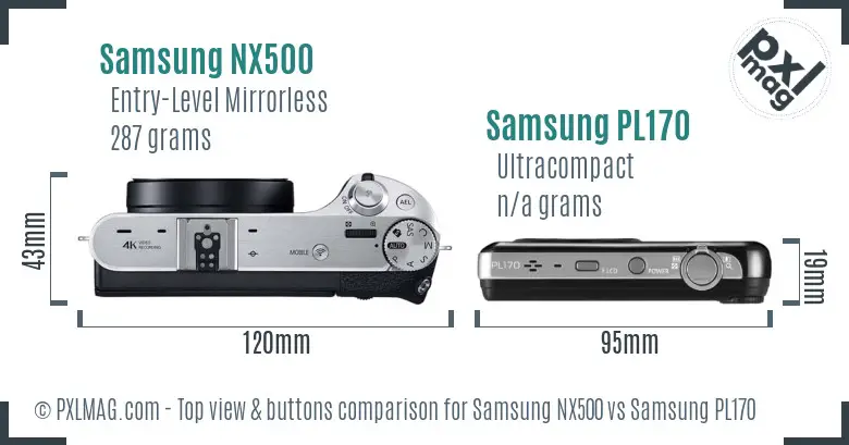 Samsung NX500 vs Samsung PL170 top view buttons comparison