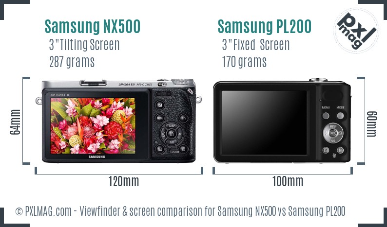 Samsung NX500 vs Samsung PL200 Screen and Viewfinder comparison