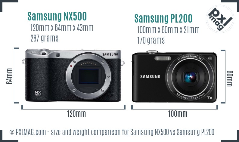 Samsung NX500 vs Samsung PL200 size comparison