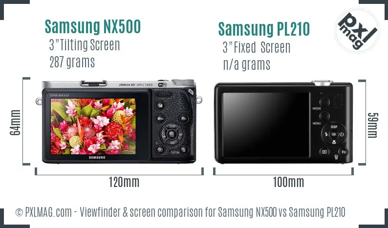 Samsung NX500 vs Samsung PL210 Screen and Viewfinder comparison