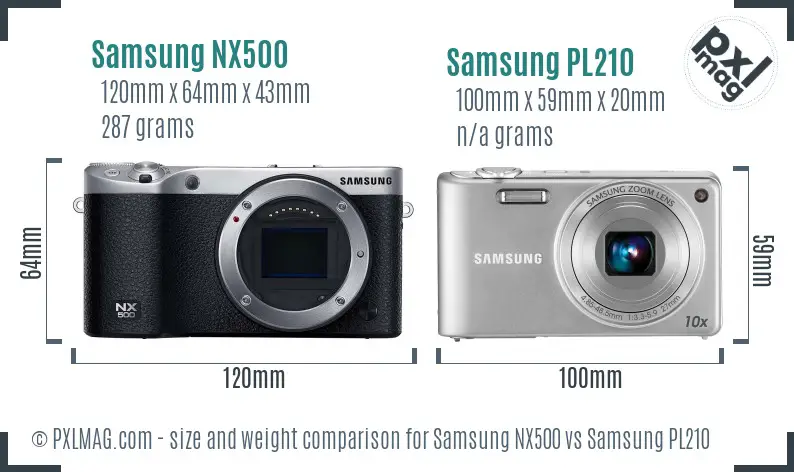 Samsung NX500 vs Samsung PL210 size comparison