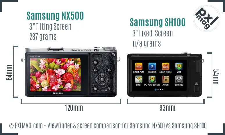 Samsung NX500 vs Samsung SH100 Screen and Viewfinder comparison