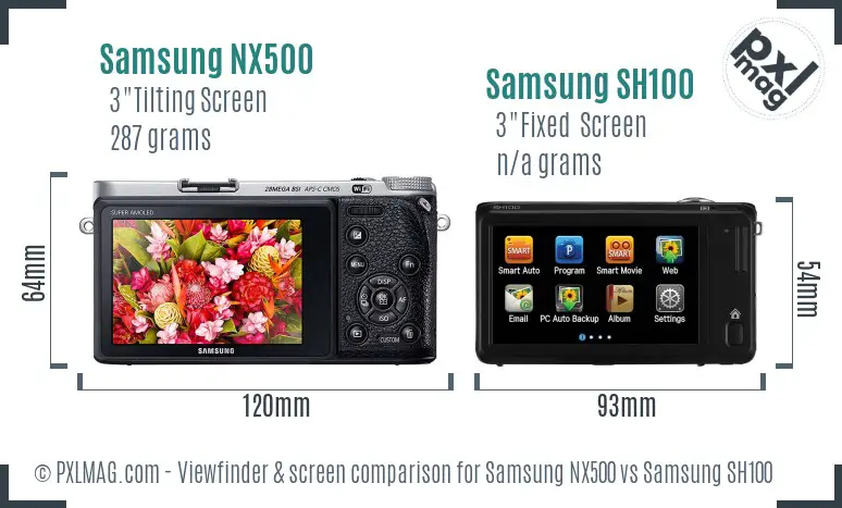 Samsung NX500 vs Samsung SH100 Screen and Viewfinder comparison Samsung NX500 vs Samsung SH100 Screen and Viewfinder comparison