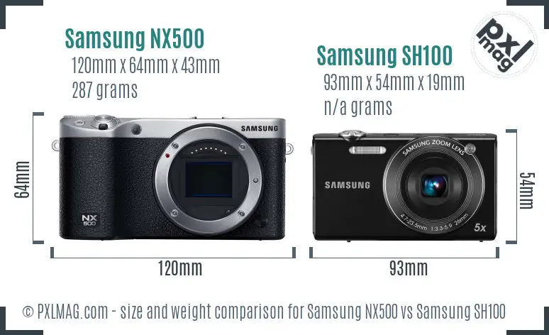 Samsung NX500 vs Samsung SH100 size comparison Samsung NX500 vs Samsung SH100 size comparison