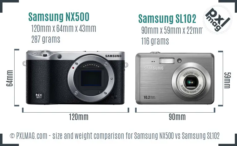 Samsung NX500 vs Samsung SL102 size comparison