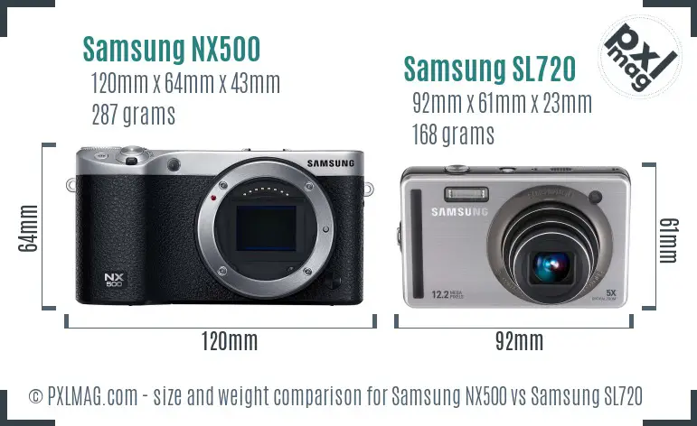 Samsung NX500 vs Samsung SL720 size comparison