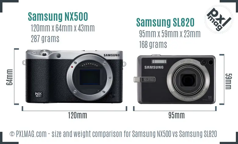 Samsung NX500 vs Samsung SL820 size comparison
