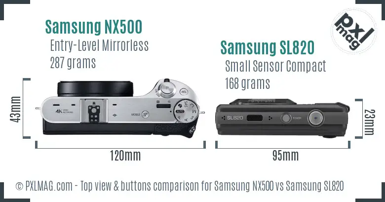 Samsung NX500 vs Samsung SL820 top view buttons comparison